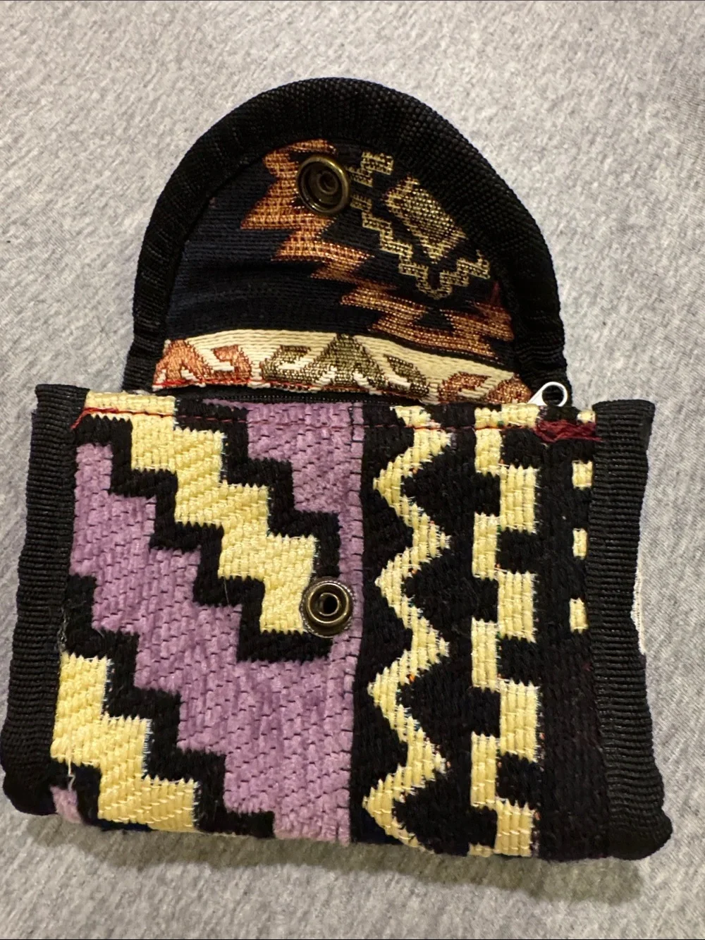 Handmade Woven Fabric Wallet - Purple/Yellow (outside) Multi-patterned (inside)